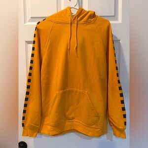 Forever 21 Cheddar Yellow and Black Checkered Sleeve Oversized Hoodie (Size M)